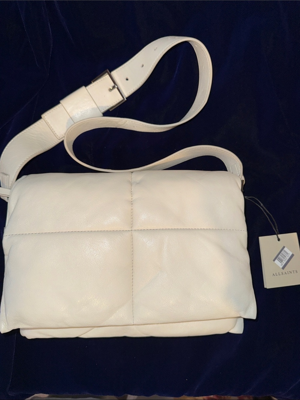 All Saints Vittoria Cream Quilted Leather Crossbody Bag new